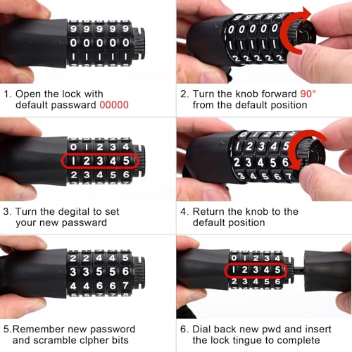 Heavy Duty Bike Chain Lock 3.2ft 5-Digit Combination Anti-Theft Bicycle Lock