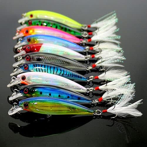 10pcs Minnow Fishing Lures Kit - Hard Baits with Treble Hooks, Bright Colors