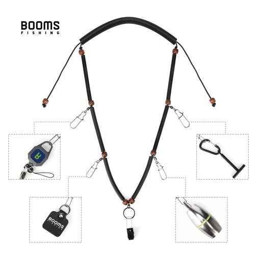 Booms Fishing LY1 Fly Fishing Lanyard Necklace with 5 Clips, Adjustable Tool Holder with Neck Strap