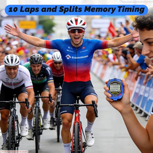 Blue Sports Stopwatch Timer with 10 Lap Memory - Digital Split & Countdown