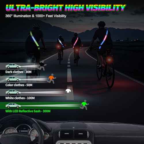 LED Running Gear High Visibility Reflective Belt Sash, Adjustable Night Walking Safety Gear, Rechargeable Light Up Running Reflective Belt for Runners Walkers Men Women