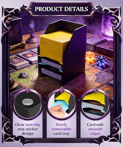 Card Deck Holder for MTG Commander Black - Holds 150 Double-Sleeved Cards with Dividers