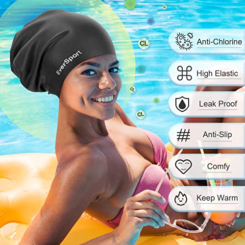 Large Waterproof Swim Cap for Braids Dreadlocks Women Men Black