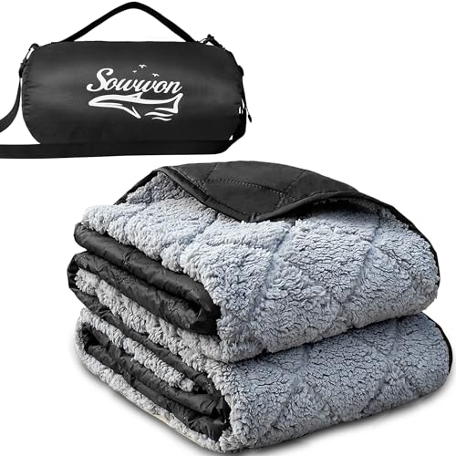 Black Waterproof Outdoor Blanket 82x55 Inches Sherpa Fleece Camping Picnic
