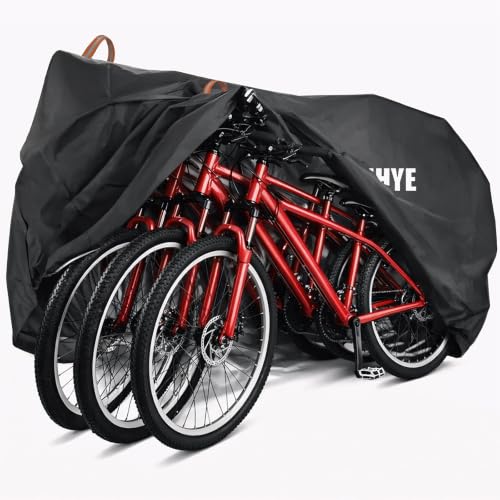 Black XXL Waterproof Bike Cover for 3 Bikes - Heavy Duty Tarp for Mountain Road Electric Bikes with Storage Bag