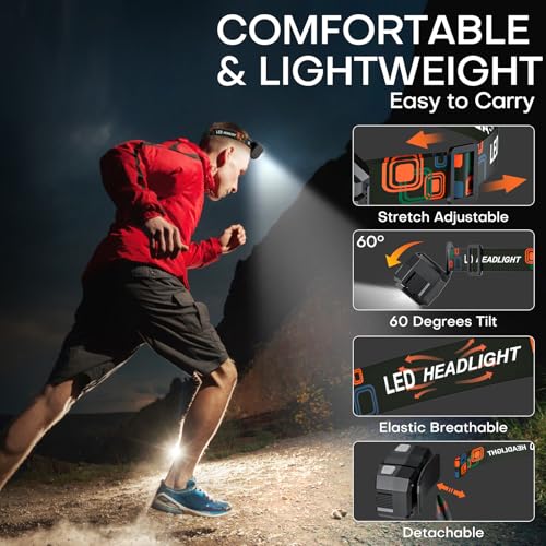 Rechargeable Headlamp Flashlight 2000 Lumen Super Bright Camping Head Light - Black 3 Pack