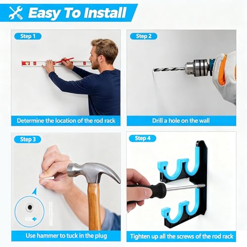 Fishing Rod Holders for Garage Wall & Ceiling Storage - Holds 10 Rods with Soft Pads - 1 Pack
