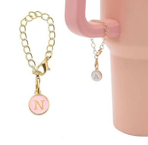 Charm Accessories for Stanley Cup, Name ID Letter Handle Charm For Stanley Tumbler, Initial Identification Charms Letter Charm Accessories for Stanley Tumbler(N,Pink Round)