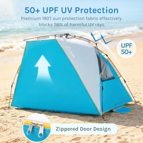 WolfWise Beach Tent Sun Shelter for 6-7 People - Blue, Easy Setup, Zipper Door