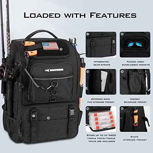 KastKing KarryAll Fishing Tackle Backpack with Rod Holder 4 Tackle Boxes,40/26L Tackle Bag Storage Fishing Gear and Equipment