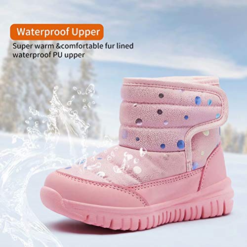 Waterproof Toddler Snow Boots with Glitter Pink Trim - Slip Resistant Winter Shoes