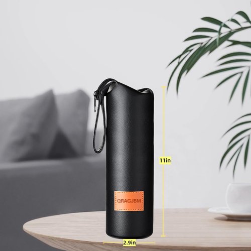 QRAGJBM Water Bottle Carrier Bag: Polyurethane Water Kettle Bag with Portable Zip,Small Water Boiler Cup Sleeve for Travel, Water Bottles Carring Case for Walking Traveling Business Trip, L11xW2.9Inch