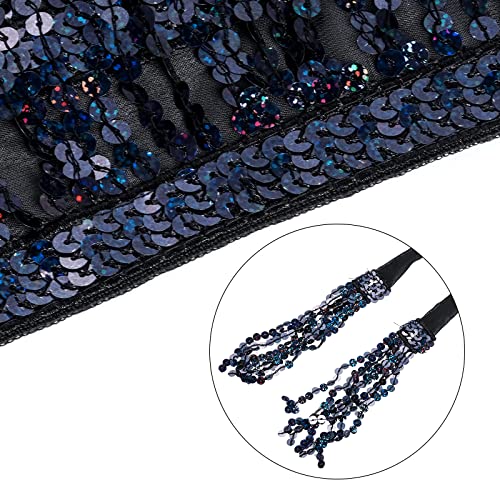 Black Sequin Tassel Hip Scarf for Belly Dance Women - 12 Inches