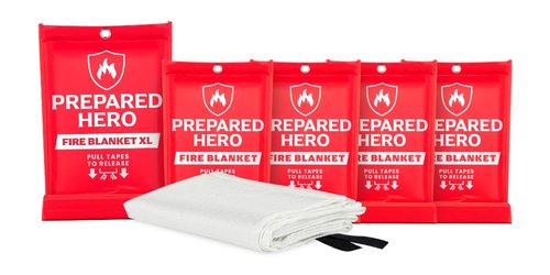 The Home Emergency Fire Blanket Bundle - 1 pack 47" x 71" XL & 4 pack 40" x 40" Fire Blankets - Fire Suppression Blanket for Kitchen, Car, and Home - Fiberglass Fire Blanket - Fire Extinguisher