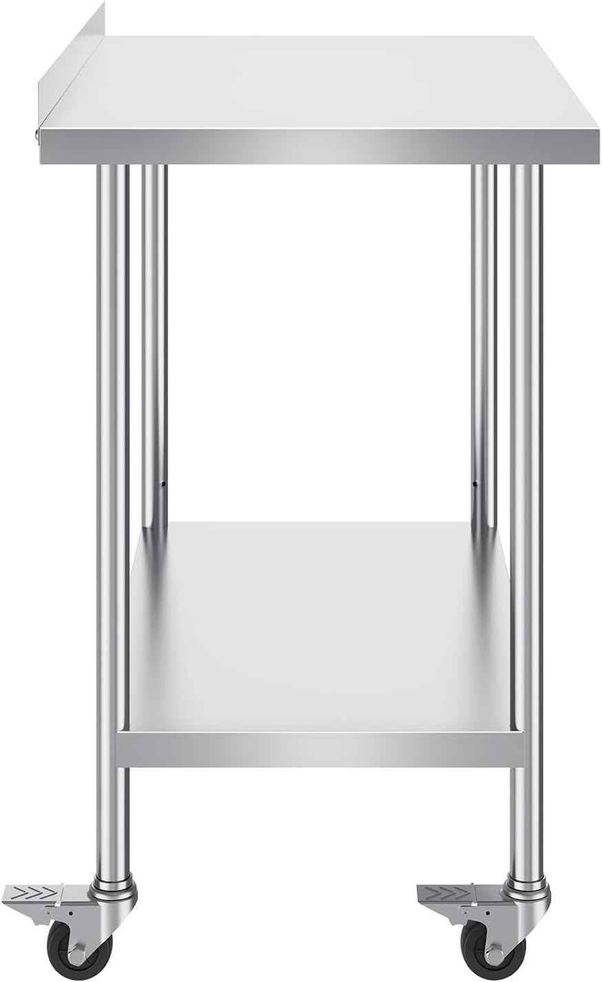 VEVOR 24 x 36 x 40 Inch Stainless Steel Work Table, Commercial Food Prep Worktable with Casters, Heavy Duty Prep Worktable, Metal Work Table with Adjustable Height for Restaurant, Home and Hotel