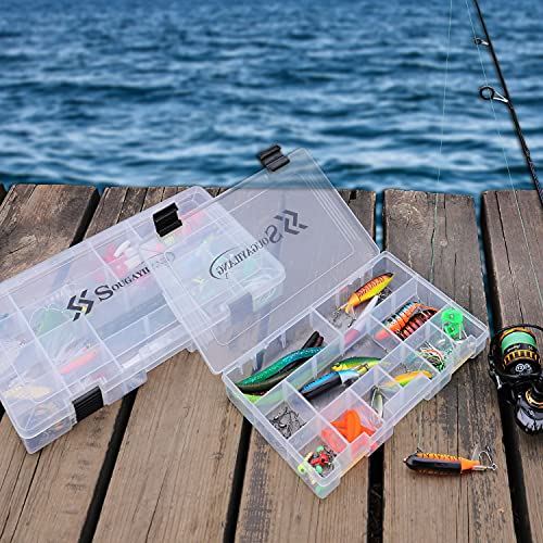 Sougayilang 3700 Fishing Tackle Trays - 14x8.7x1.8 Inch Plastic Storage Organizer with Removable Dividers - 2 Pack