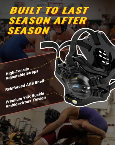 Trymaker Wrestling Headgear with Chin Cup - Black Headgear & Black Strap