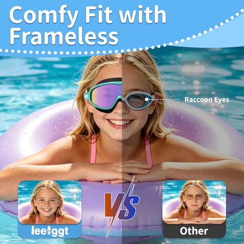 Kids Swim Goggles Anti-Fog UV Protection 2 Pack Cyan-Black & Purple-Black