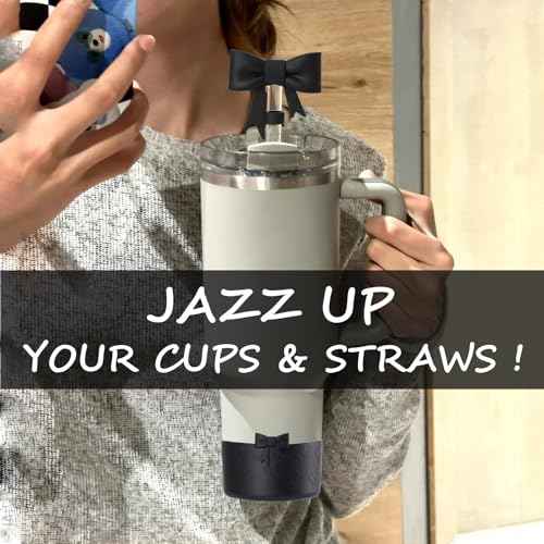 Stanley Tumbler Accessories Set Including 4 Pcs Siliocne Straw Covers Toppers Caps for 10mm/0.4 in Straws,1 Pcs Siliocne Boot for Stanleys Cup 40oz 30oz 20oz - Black