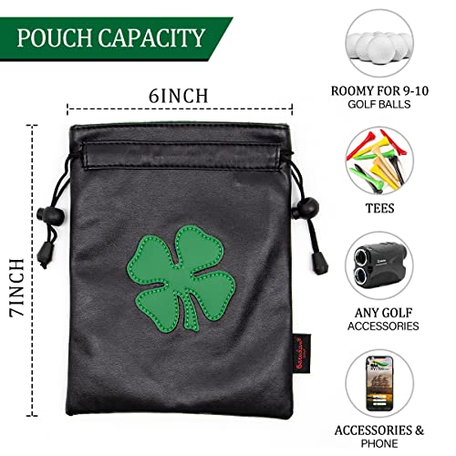 Leather Golf Valuables Pouch with Drawstrings - Black