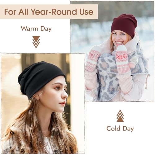 BEVTEE Cotton Slouchy Beanie for Men 4 Packs, Hip-Hop Soft Hats for Women, Skull Caps Lightweight for Winter, Gift, Fashion