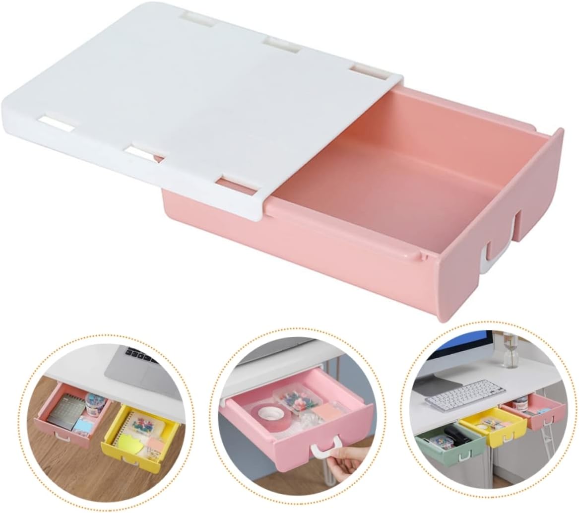 Homoyoyo Drawer Storage Box Hidden under Desk Organizer Smooth Surface Easy to Pull Holds Pencils Erasers Kitchen Items Jewelry