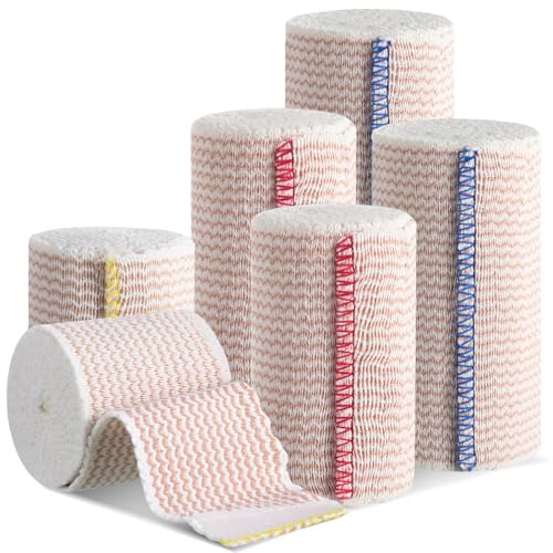 6 Pack Premium Elastic Bandage Wrap, Compression Wrap Bandage for Legs, Self-Closing Elastic Bandage Wrap - Hook & Loop Fasteners at Both Ends - Latex Free - Washable & Reusable (2x2", 2x3", 2x4")