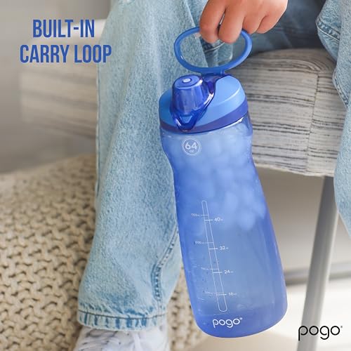 Large 64oz Plastic Water Bottle with Chug Lid & Carry Loop - Blue