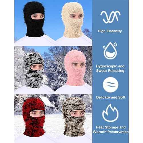 yolrdiw 2 Pieces Winter Distressed Balaclava Knitted Ski Full Face Mask for Women Men