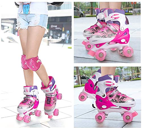 Pink Adjustable Roller Skates for Girls and Women, All 8 Illuminating Wheels, Large (3-6 US)