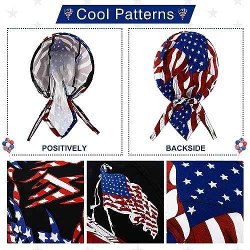 YOYOU Skull Cap American Flag Bandana, Pirate Welding Caps Hard Hat Liner, Sweat Caps for Men, Helmet Liner Quick Dry Cycling Hat 3 Pieces