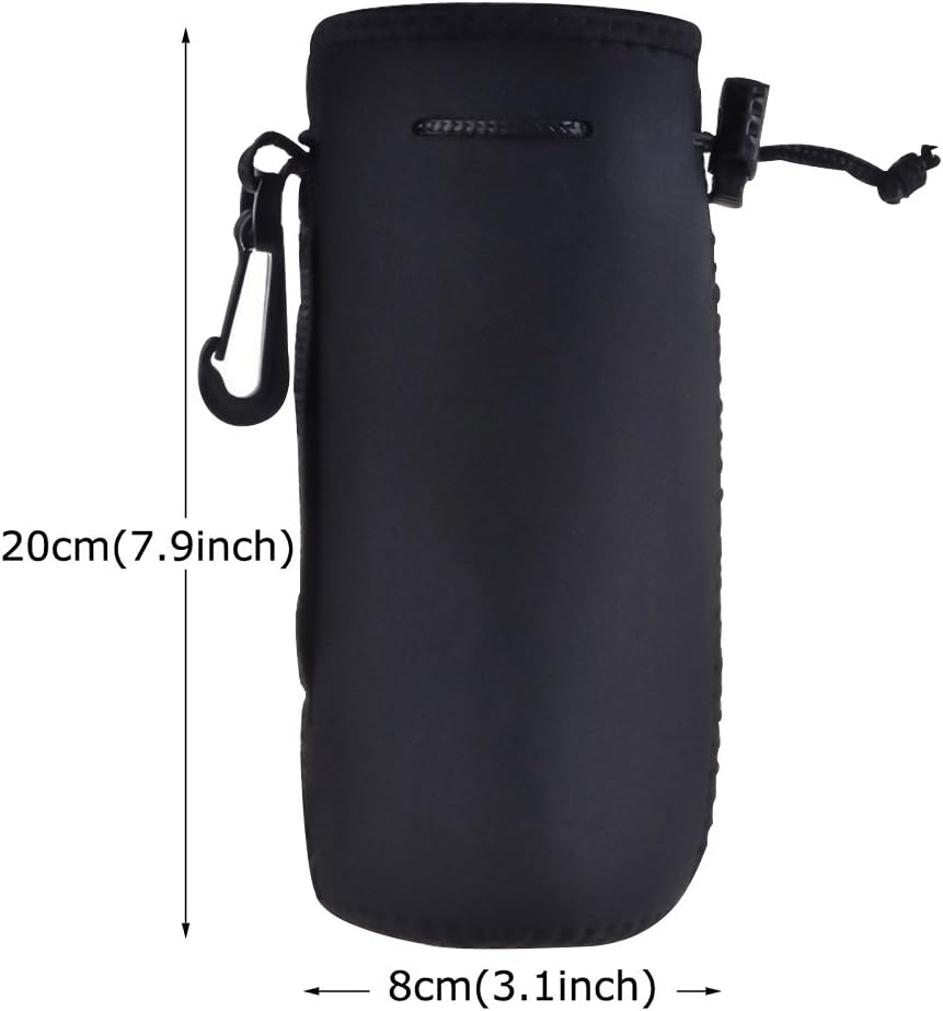 AF-WAN Protable Neoprene Insulated Water Drink Bottle Cooler Carrier Cover Sleeve Tote Bag Pouch Holder Strap for Women Men Biker Travel Cycling Climbing Sports(Black+Black)