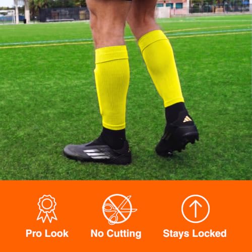 Pre Cut Soccer Socks for Men - Yellow Knee-High Grip Leg Sleeves, No Cut Needed