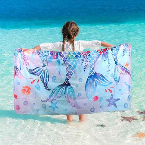 MelonBoat Mermaid Microfiber Beach Towel: Extra Large Quick Dry Beach Towel for Travel, Sand Free Super Absorbent, Thin Lightweight Compact for Kids Girls Trip Vacation Beach Bath Camping Pool Swim