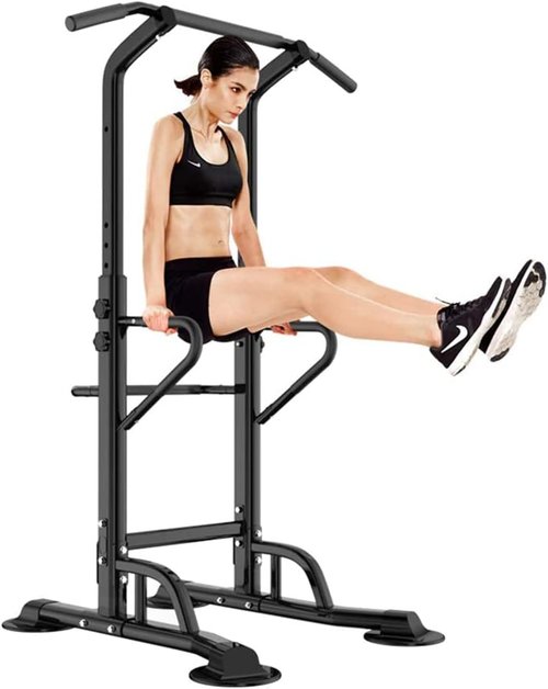 soges Power Tower Adjustable Height Pull Up & Dip Station Multi-Function Home Strength Training Fitness Workout Station Free Standing Pull Up Bar Station for Home Gym