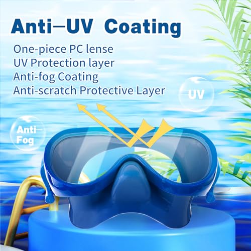 Kids Swim Goggles, Anti-Leak Snork Mask with Nose Cover & Elastic Fabric Strap, UV Protection Swimming Goggles for Kids Boys Girls