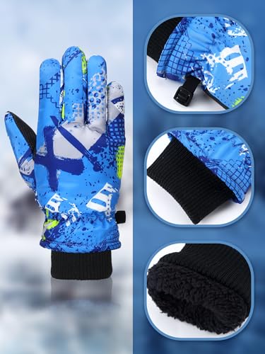 Kids Waterproof Snow Gloves 2 Pairs for Ages 4-8 Retro Style