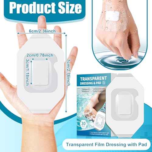 Geiserailie 30 Pack Transparent Film Dressing with Pad, Waterproof Adhesive Bandages, Wound Cover Patches, Clear Barrier Film for Showering, Swimming, Tattoo(2.36 x 2.76 Inches)