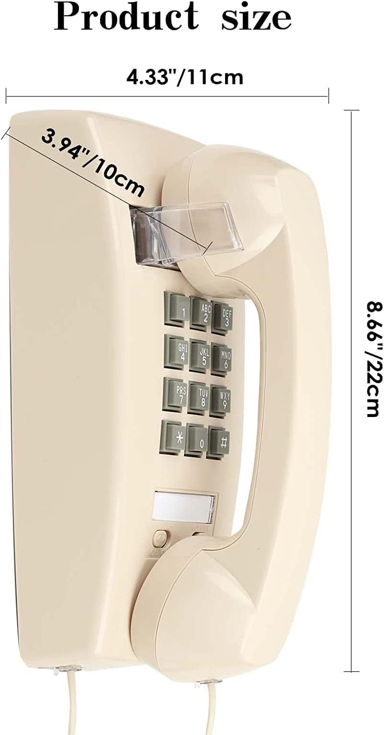 Wall Phone with Classic Design,Corded Wall Phone,Crisp Mechanical Ringer,Easy to Install, Retro Phone, Perfect for Kitchen,Living Room & Bedroom (Beige)
