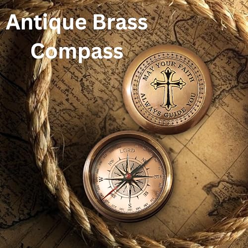 Trust in The Lord with All Your Heart - Proverbs 3:5-6 Quote Engraved Compass with Wooden Box or Leather case, Greeting Card, Gift Compass, Graduation Day Gifts 2025 for Women Men Boys Girls