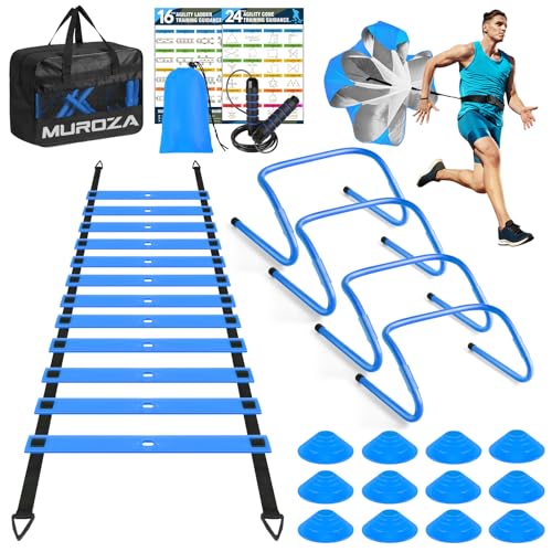 MUROZA Blue 20ft Agility Speed Ladder Training Set with Hurdles & Cones