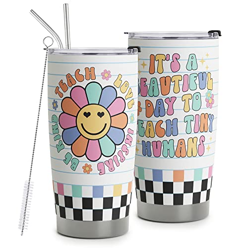 Teacher Appreciation Gift - 20oz Stainless Steel Tumbler with Lid & Straws - Back to School & Christmas Gift - Teacher 6