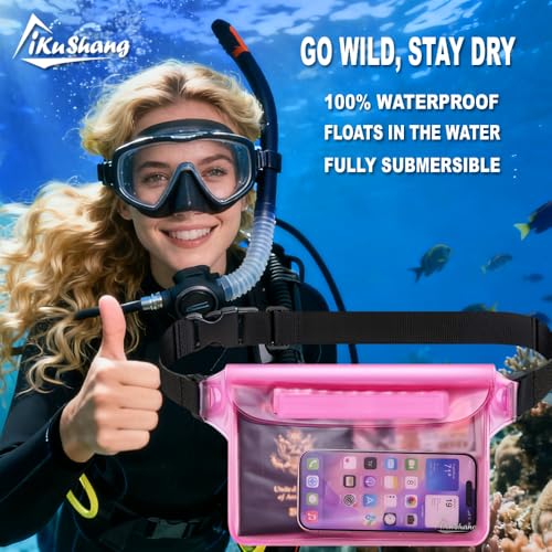 Waterproof Fanny Pack Dry Bag Phone Pouch for Beach Swimming Kayaking Black+Pink