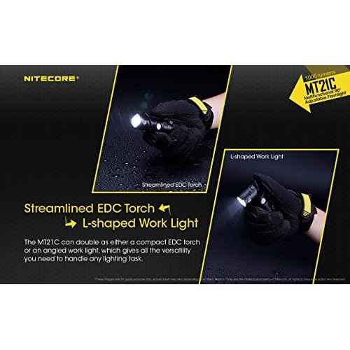 Nitecore MT21C LED Flashlight, 1000 Lumen Right Angle 90 Degree Tiltable Head L-Shape USB Rechargeable with Hard Duty Holster