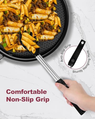 Black 2-Piece Silicone Spaghetti Spoon & Pasta Tong Set - Heat-Resistant Non-Stick Utensils