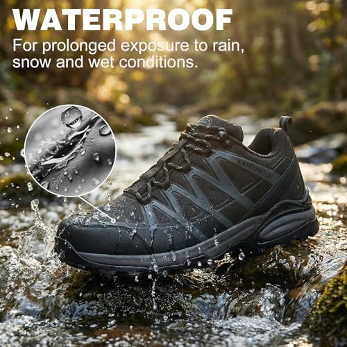 Men's Waterproof Hiking Shoes Black 12 - Lightweight TPU Non-Slip Outdoor Trekking