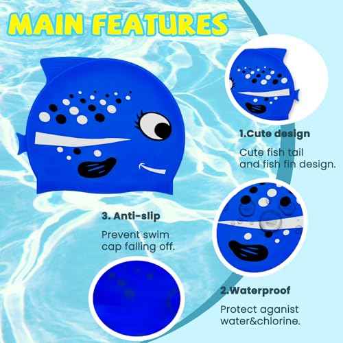 Swim Cap Kids Silicone Swimming Cap for Toddler Swim Hat Water Hats for Girl Boy 3-5 Years