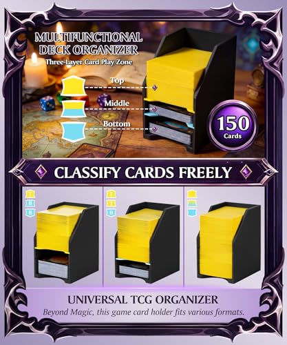 Card Deck Holder for MTG Commander Black - Holds 150 Double-Sleeved Cards with Dividers