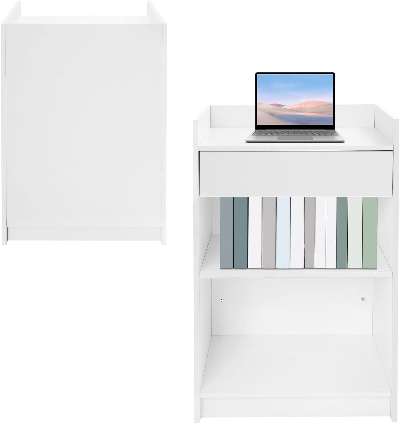Podium Stand with Drawer and Shelf, Checkout Counter Cash Register Restaurant Hostess Wood Lectern, Church Pulpit with Storage, 24" W X 38" H X 18" D (Brown)