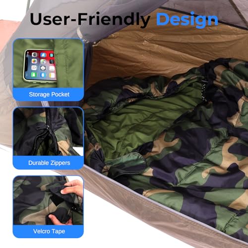 Camouflage 0 Degree Mummy Sleeping Bag - Waterproof, Lightweight for Cold Camping